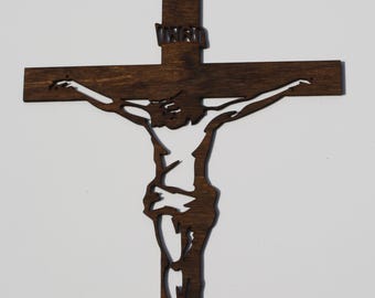 Handmade INRI Cross: Laser Cut Birch Plywood Wall Decor