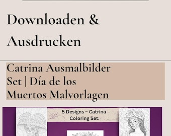 Catrina Coloring Pages | Sugar Skull Day of the Dead Printables | Halloween Coloring Sheets for Adults | Instant Download PDF