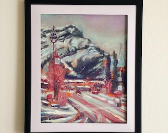 8x10 “Winter in Banff” – Canadian Rockies Landscape Original Acrylic Art on Canvas Board