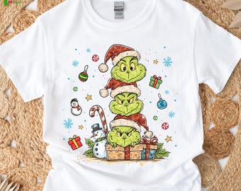 Maglietta con albero di Natale, maglietta con buon Natale, maglietta natalizia Grinch, maglietta con faccia Grinch, maglietta regalo di Natale, maglietta con elfo di Natale, maglietta con pupazzo di neve Y55