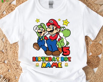 Custom Birthday T Shirt, 5 Birthday Tshirt,Kids Birthday Shirt, Mario Shirt, Mario Birthday Shirt, Mario Character Shirt, Super Mario Shirt,