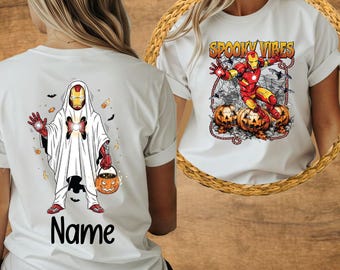Personalized Halloween Tshirt, Spooky Vibes Tshirt, Pumpkin Shirt, Captain America Shirt,Marvel Avengers Tee, Cute Ghost Tee, Ironman TeeY32