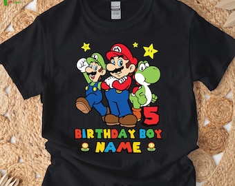 Custom Birthday T Shirt, 5 Birthday Tshirt,Kids Birthday Shirt, Mario Shirt, Mario Birthday Shirt, Mario Character Shirt, Super Mario Shirt,