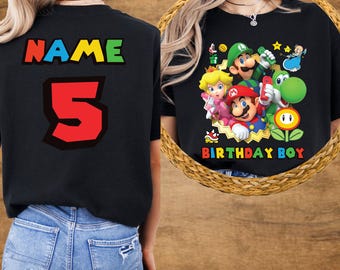 5 Birthday Tshirt, Kids Birthday Shirt, Mario Shirt, Custom Birthday Tshirt, Mario Birthday Shirt, Super Mario Shirt, Mario Character Shirt,