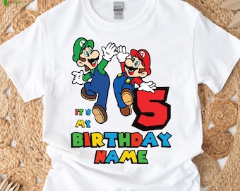Personalized Birthday T Shirt, Mario Birthday Tshirt, Five Birthday T Shirt, Super Mario Birthday T Shirt, Super Mario Character T Shirt,