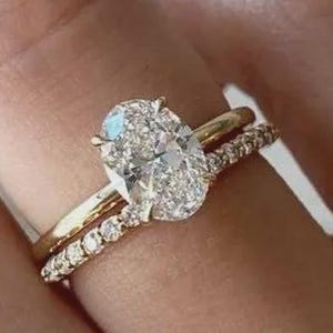 2 CT Oval Cut Engagement Ring Set 4 Prong Solitaire Ring With One Matching Band 14K Solid Gold Ring Set Wedding Ring Set for Bridal Gifts