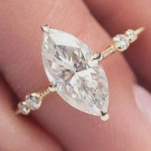 2 CT Marquise Cut Moissanite Engagement Ring 14K Solid Gold Ring Milgrain Promise Ring Marquise Simulated Diamond Promise Anniversary Rings