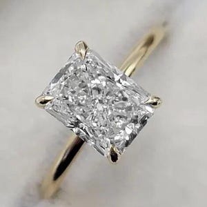 2 Carat D Color VVS2 Clarity IGI Certified Elongated Radiant Cut Lab Grown Diamond Solitaire Engagement Ring 14k Yellow Gold