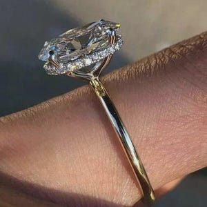 3 CT Classic Oval Cut Solitaire Diamond Ring, Gorgeous Oval Hidden Halo Anniversary Ring, 14K Gold Ring, Moissanite Oval Cut Promise Rings