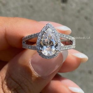1.12 CT Pear Lab Grown Diamond Wedding Ring, Pear Cut Halo Engagement Ring, DE/VS Lab Created Diamond, Anniversary Gifts, Ring for Women