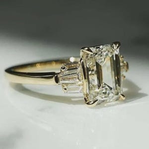 3 CT Emerald Cut Moissanite Engagement Ring 14K Gold Ring Emerald & Baguette Wedding Ring Anniversary Ring Gift for Women 7 Stone Ring