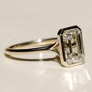 3 CT Emerald Cut Lab Grown Diamond Ring, EF Color VS1 Clarity IGI Certified Engagement Ring, Bezel Set Wedding Rings, 14K Solid Gold Ring