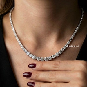 8.90 TW Round Cut Diamond Tennis Necklace, 18 Inch Adjustable Diamond Necklace, DE/VS Lab Grown Diamond Necklace, Diamond Necklace for Women