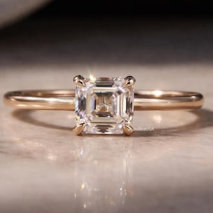 1.0-3.0 CT Asscher Cut Lab Grown Diamond Ring, DE/VS Lab Created Diamond, Solitaire Engagement Ring, Anniversary Gift, Diamond Wedding Ring