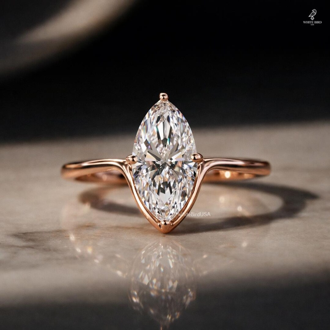 1 to 3 Ct Marquise Cut Lab Grown Diamond Ring, Unique Solitaire ...