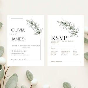 Wedding Invitation and RSVP, Printable Digital Invite, Editable RSVP Template, Modern Wedding Design