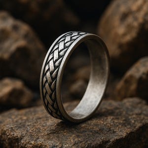 Silver braided ring for men – Viking wedding band, rustic Celtic ring, Nordic jewelry gift