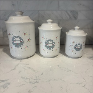 VTG 80's Home & Flowers Farmhouse Country Canister set van 3 keramiek/steengoed