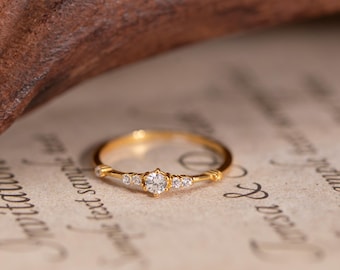 Unique Minimalist 14k Gold Plated Diamond CZ Engagement Ring,Dainty Diamond CZ Promise Ring for Her,Gold Rings, Wedding Jewelry,Gift for Her