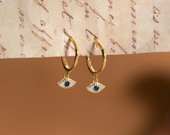 Evil Eye Charm Huggie Hoop Ohrringe, Evil Eye Schmuck, zierliche Auge Ohrringe, Schutz Schmuck, Geburtstagsgeschenk für sie, Weihnachtsgeschenk für Mama
