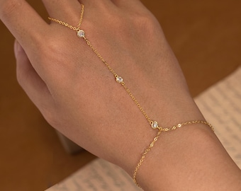 925 Sterling Silver Hand Chain Bracelet,Beaded Hand Jewelry and Chain Ring,Engagement Gift,Gift for Her,Christmas Gift for Mom,Birthday Gift