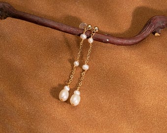 Freshwater Pearl Drop Earrings, Bridal Pearl Earrings, 18K Gold Dangle Earrings, Wedding Earrings, Bridesmaid Gifts, Christmas Gift for Her