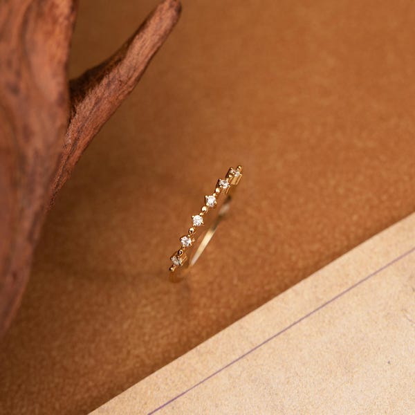 Dainty Minimalist 14K Gold Diamond CZ Ring, Custom April Birthstoone Ring, Unique CZ Promise Ring, Women Classic Everyday Ring, Gift for Her