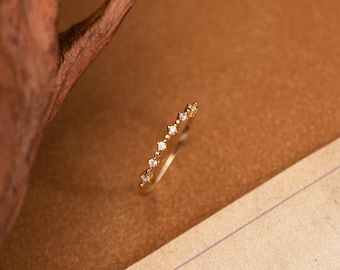 Dainty Minimalist 14K Gold Diamond CZ Ring, Custom April Birthstoone Ring, Unique CZ Promise Ring, Women Classic Everyday Ring, Gift for Her