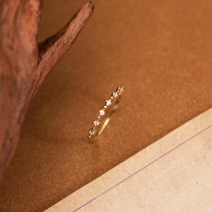 Dainty Minimalist 14K Gold Diamond CZ Ring, Custom April Birthstoone Ring, Unique CZ Promise Ring, Women Classic Everyday Ring, Gift for Her