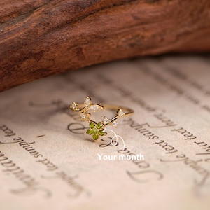 Dainty Flower Birthstone Ring,Personalized Birthstone Ring,Birthstone Jewelry,Gemstone Ring,Adjustable Delicate Ring,Bridesmaid Gift for Her
