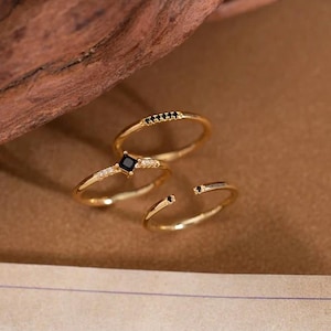 Black Abyss Diamond Ring Set, Delicate Black Onyx Stackable Ring Set, Vintage Black Diamond Stacking Rings, Bridal Jewelry, Gifts for Wife