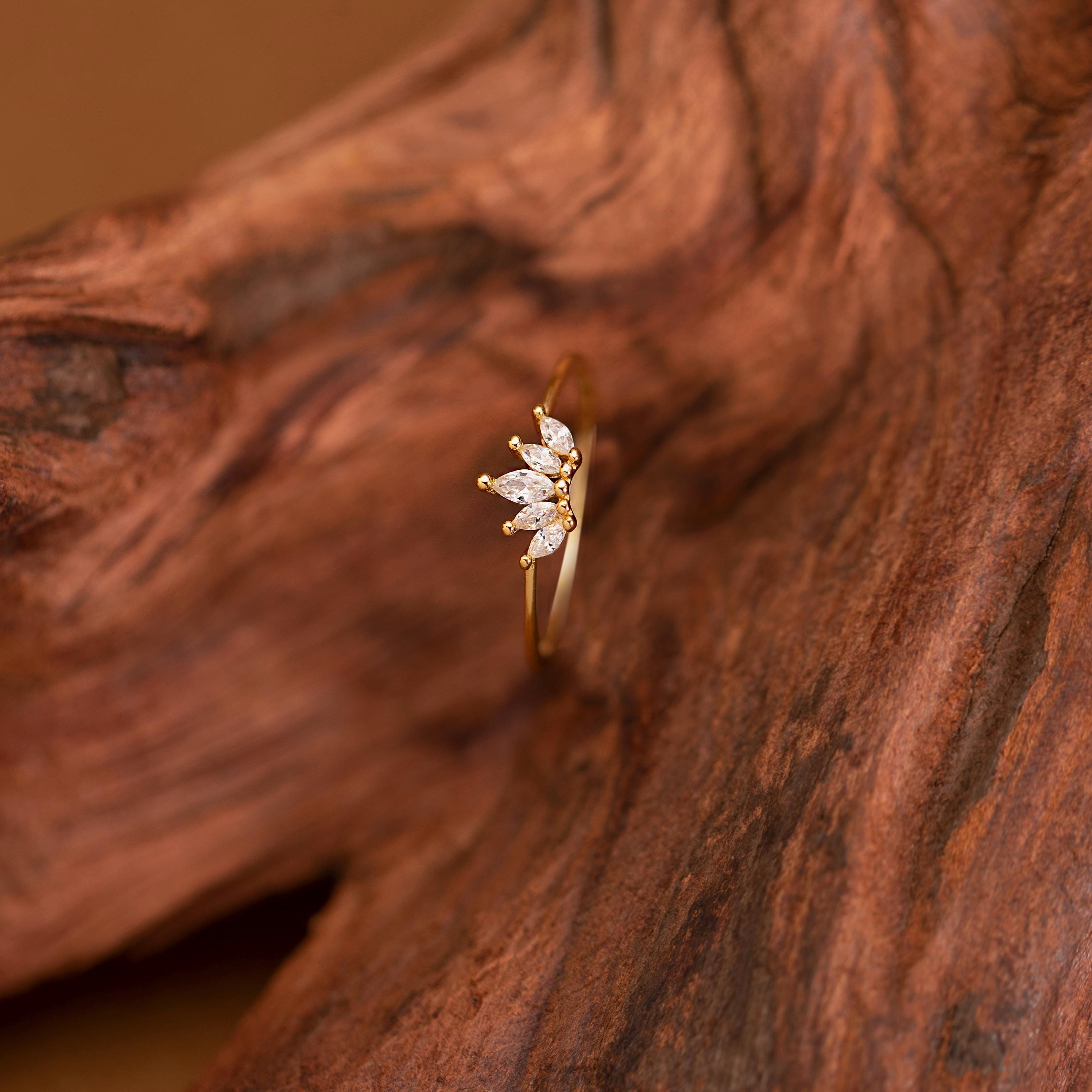 14K Gold Plated Sterling Silver Crown Ring,dainty Marquise Cubic ...