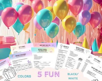 Funny Birthday Games Bundle! Printable PDF, 5 Birthday party games for adults