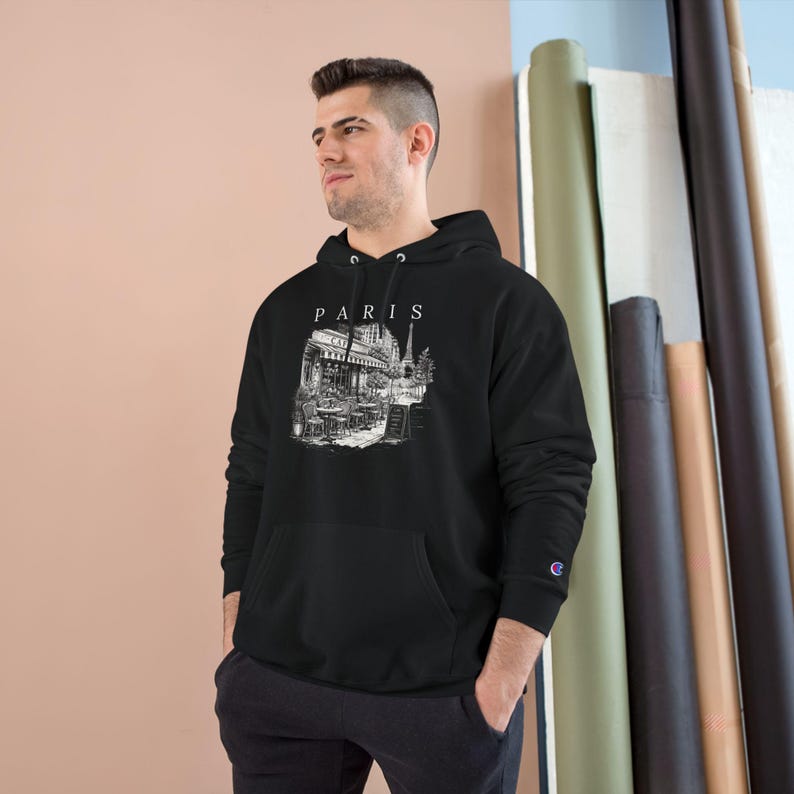 Moletom com Capuz Premium Unissex Champion | Moletom Paris Cafe Preto e Branco | Moletom Torre Eiffel | Streetwear com Estética Francesa imagem 13