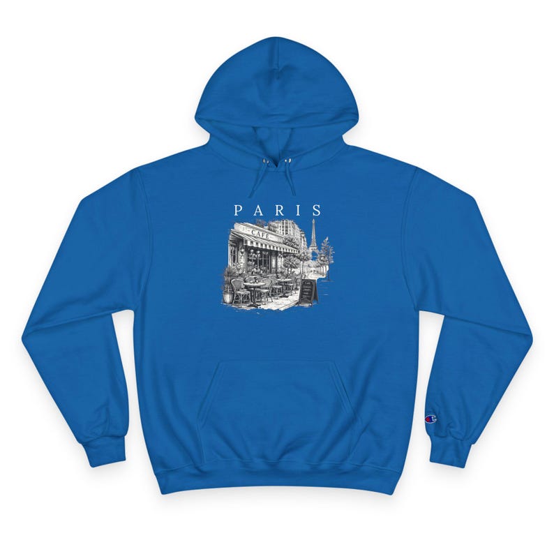 Moletom com Capuz Premium Unissex Champion | Moletom Paris Cafe Preto e Branco | Moletom Torre Eiffel | Streetwear com Estética Francesa imagem 6
