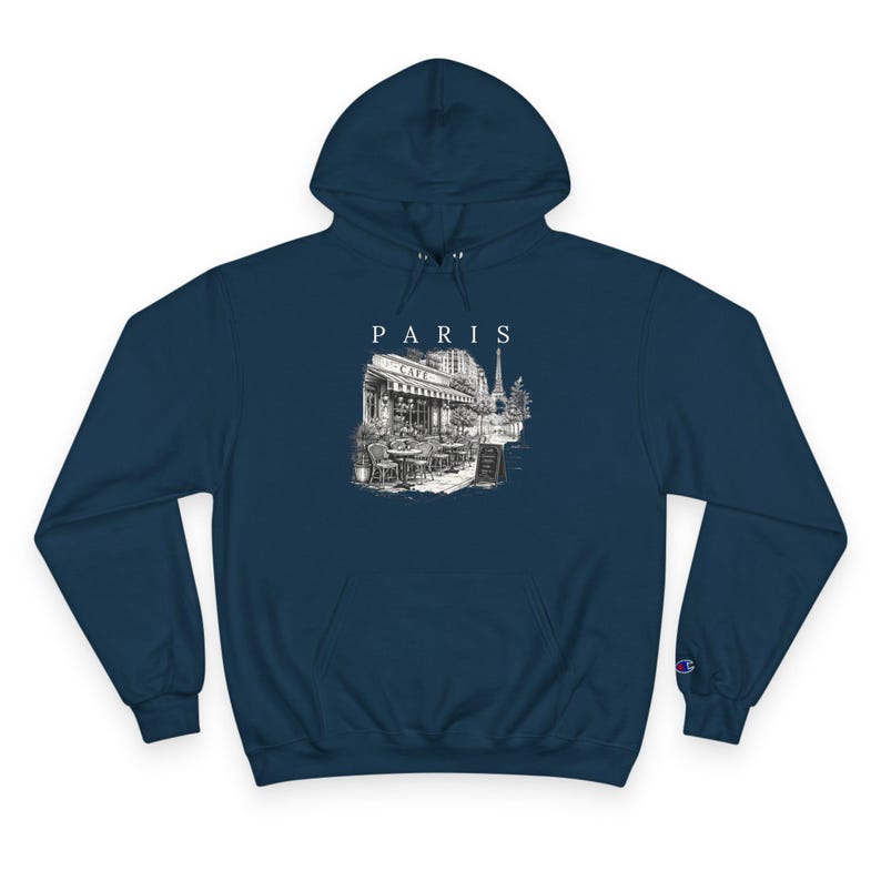 Moletom com Capuz Premium Unissex Champion | Moletom Paris Cafe Preto e Branco | Moletom Torre Eiffel | Streetwear com Estética Francesa imagem 7