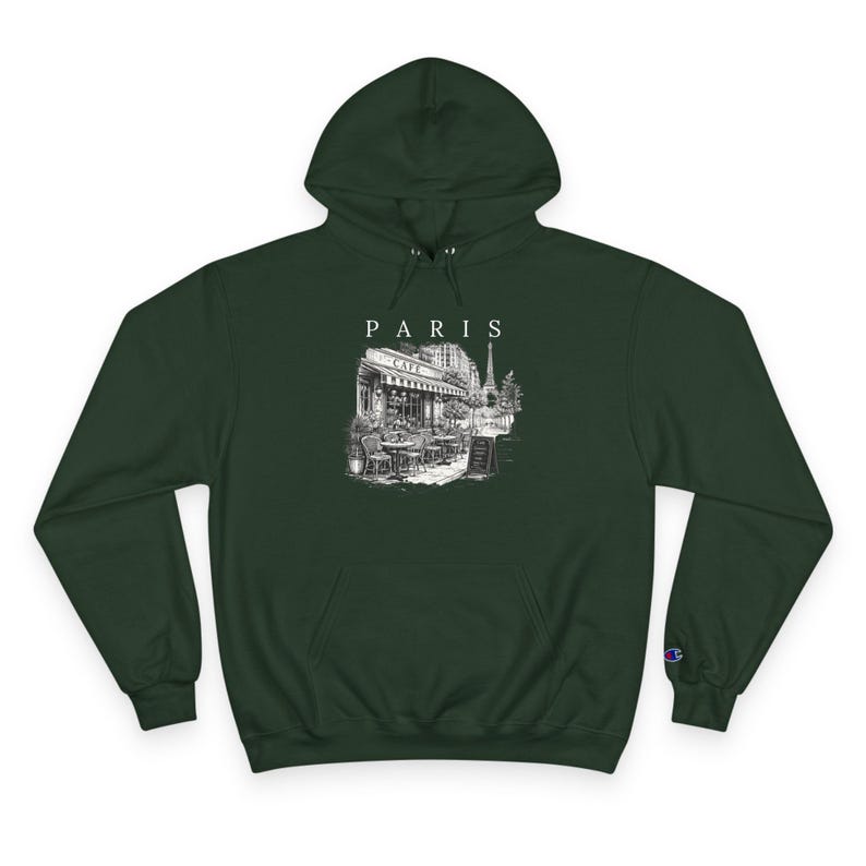 Moletom com Capuz Premium Unissex Champion | Moletom Paris Cafe Preto e Branco | Moletom Torre Eiffel | Streetwear com Estética Francesa imagem 5