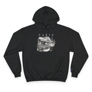 Moletom com Capuz Premium Unissex Champion | Moletom Paris Cafe Preto e Branco | Moletom Torre Eiffel | Streetwear com Estética Francesa imagem 8