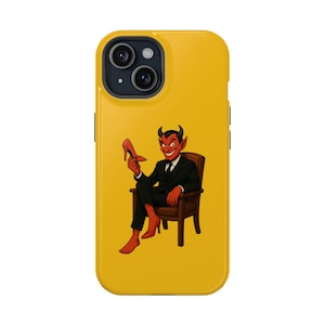 Devil Wears Prada Yellow Magnetic Phone Case | Fun iPhone Cover | Cartoon Art Case | Gift for Devil/Satan Enthusiasts, Halloween Gift