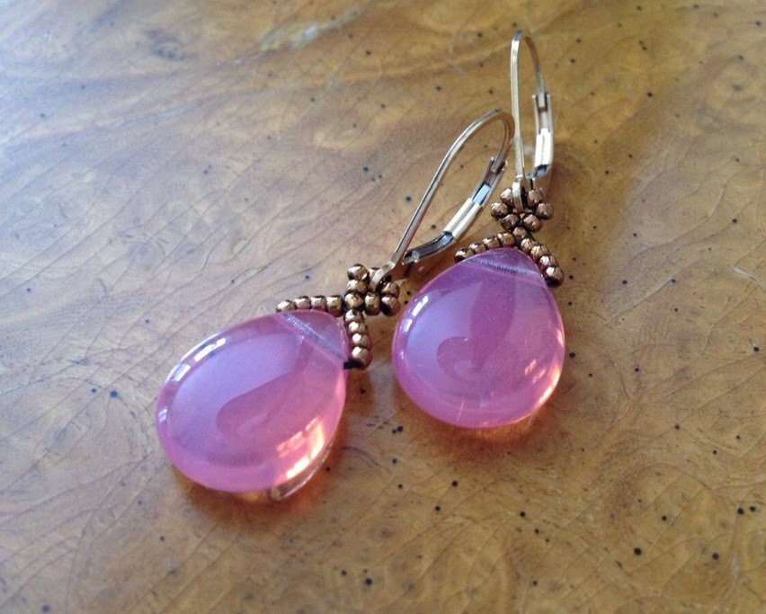Light pink teardrop earrings pink dangle earrings pink | Etsy