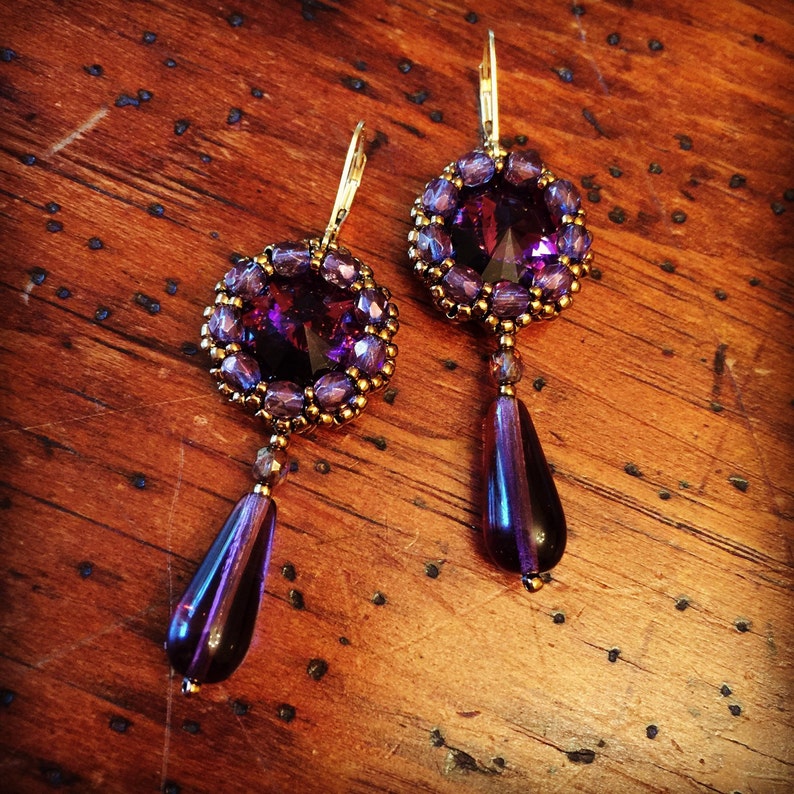 Vintage Inspired Purple Crystal Earrings Purple Earrings Etsy