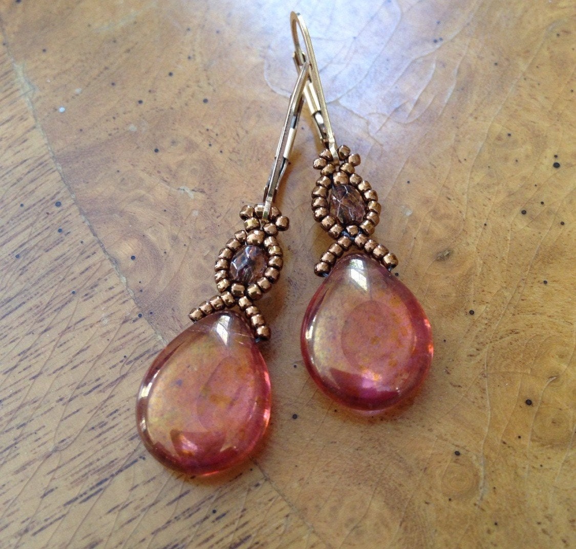 Artisan glass beaded earrings bronze czech earrings glass Etsy