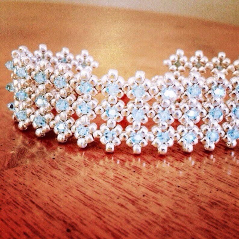 Aquamarine & silver beaded cuff bracelet Swarovski bracelet Etsy