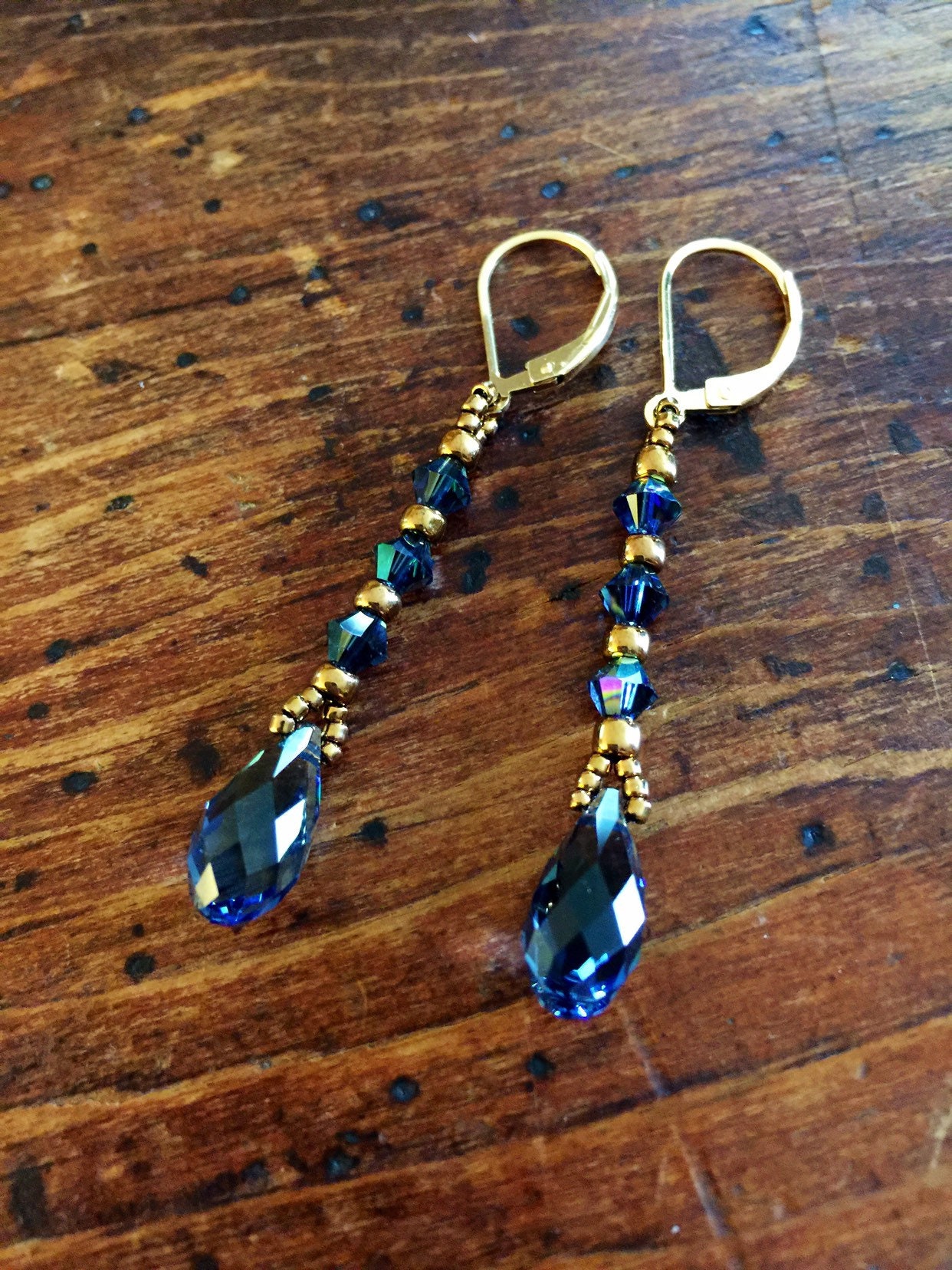 VI CC Swarovski dark blue crystal earrings dark blue | Etsy