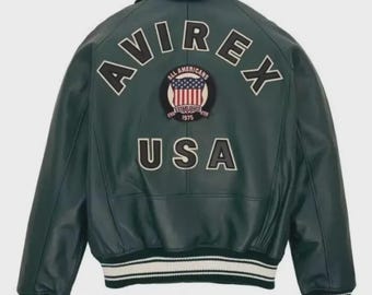 Chaqueta de piel de vaca Avirex verde cazador para hombre, hecha a mano