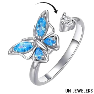 Anillo antiestrés con forma de mariposa, anillo giratorio para la ansiedad, joya para aliviar las preocupaciones, anillo antiestrés ajustable, anillo giratorio de plata para mujer, regalo para ella