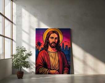 Sacred Portrait Art Print: Spiritual Icon, Modern Cityscape (Digital Download)