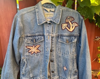 Chaqueta vaquera con parches de hongo, talla pequeña para mujer