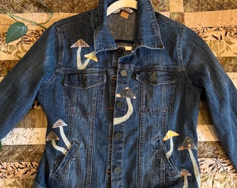 Chaqueta vaquera con parches de hongo, talla pequeña para mujer