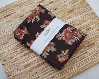 Large Cloth Napkins - Set of 4 - (ND230) - Spaced Florals Dark Brown Modern Reusable Fabric Napkins